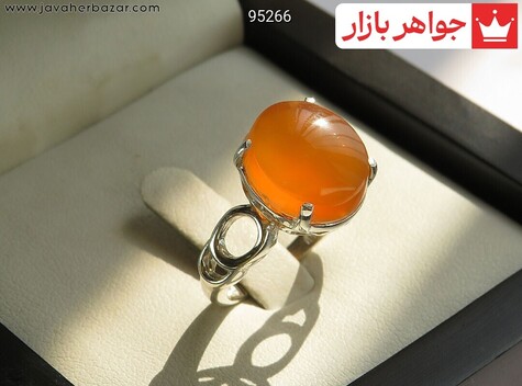 انگشتر نقره عقیق یمنی نارنجی زنانه [شرف الشمس] - 95266